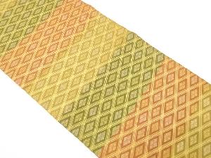 斜め格子に菱模様織り出し　開き名古屋帯（額縁仕立て）